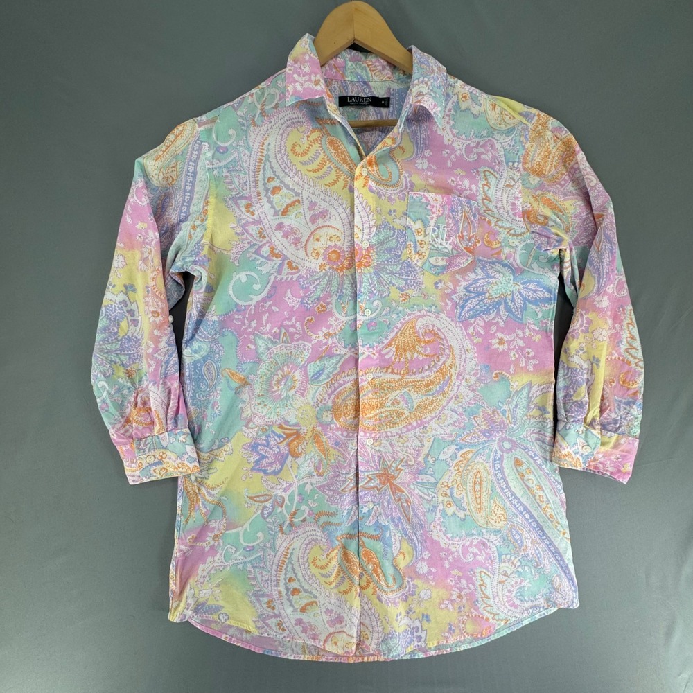 Lauren Ralph Lauren Womens Paisley Button Down Shirt Pastel Multicolor LN31567 M